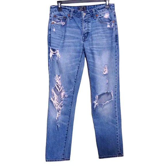 Abercrombie And Fitch Distressed Boyfriend Slim Button Zipper Jeans - Picture 1 of 7